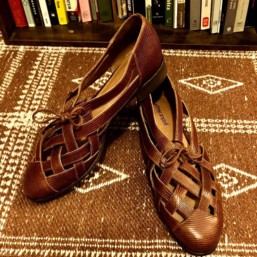 Jeffrey Campbell Canela City Flats Anthropologie Brown Lizard Size 11 N111